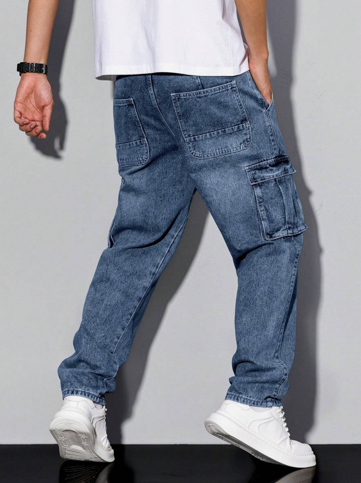 Men's Loose Fit Cargo Denim Jeans Multi Pocket Utility Pants US Ready Stock photo 4