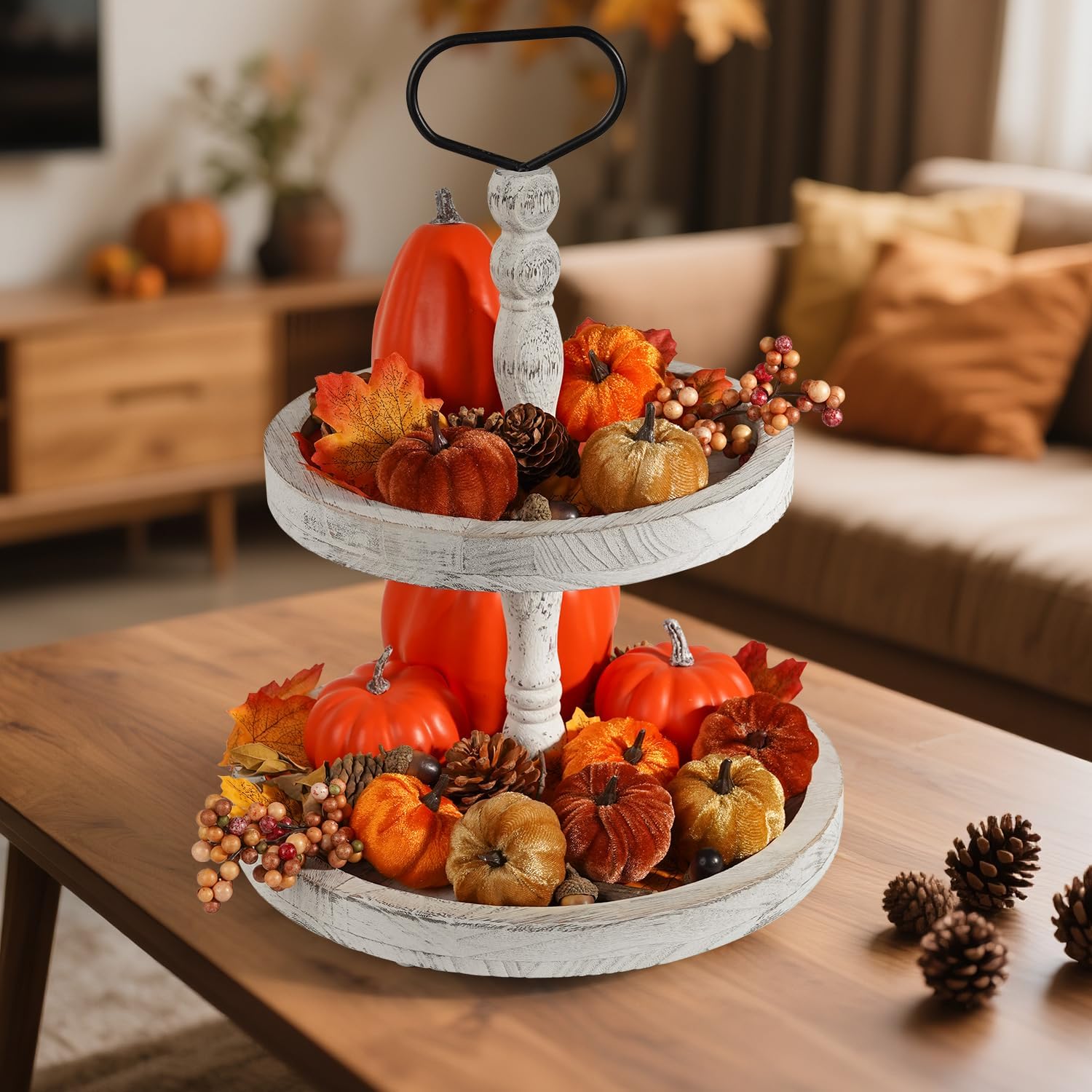 Artificial Fabric Pumpkins 51 Units, Fall Harvest Decorations With Acorns, Pinecones, Berries And Maple Leaves For Thanksgiving photo 3