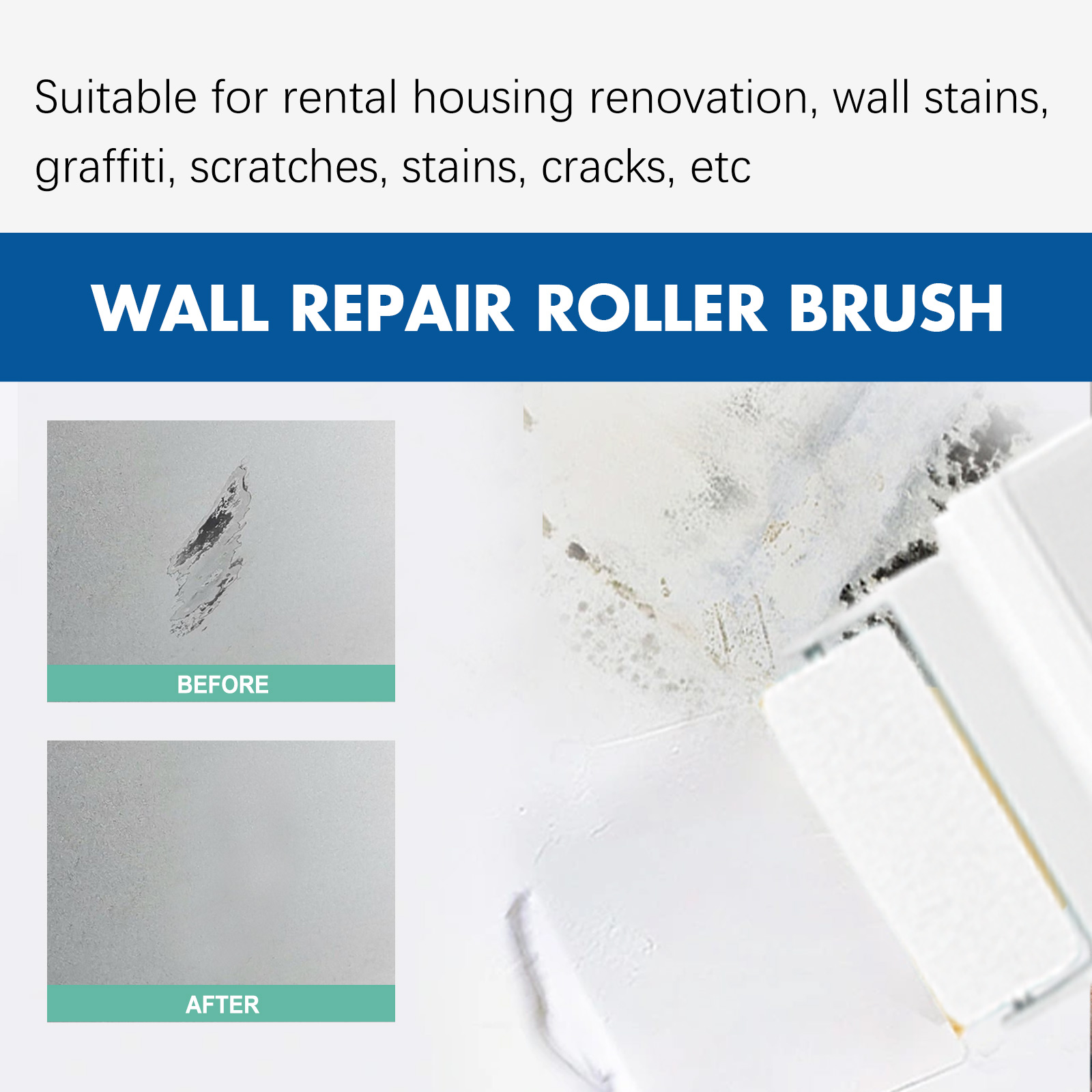 Jue-Fish Wall Repair Roller Brush, White Paint Renovation, Moisture And Crack Prevention, Graffiti Cover Repair Wall Paint photo 3