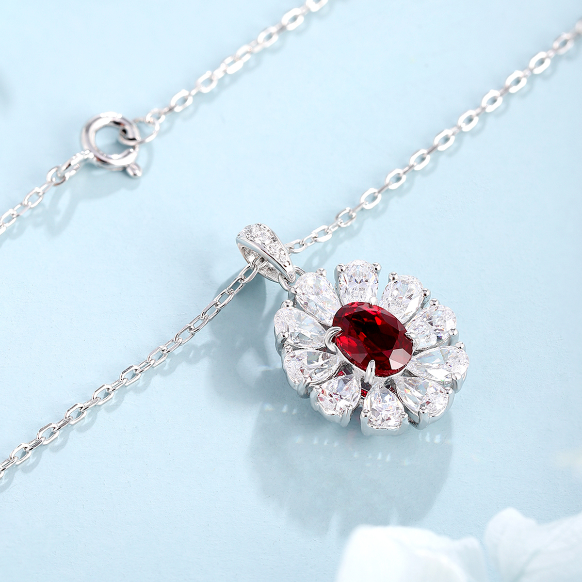 S925 Silver 4.0g Lab-Created Gemstone Necklace, 7x5mm Pendant, 5 Colors, 40&5cm photo 4