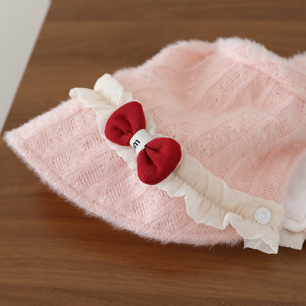 Sweet Style Children's Plush Beanie With Soft Wooden Earflaps And Pleated Edges, Red Bow Knitted Hat, Warm Fishing Hat photo 8