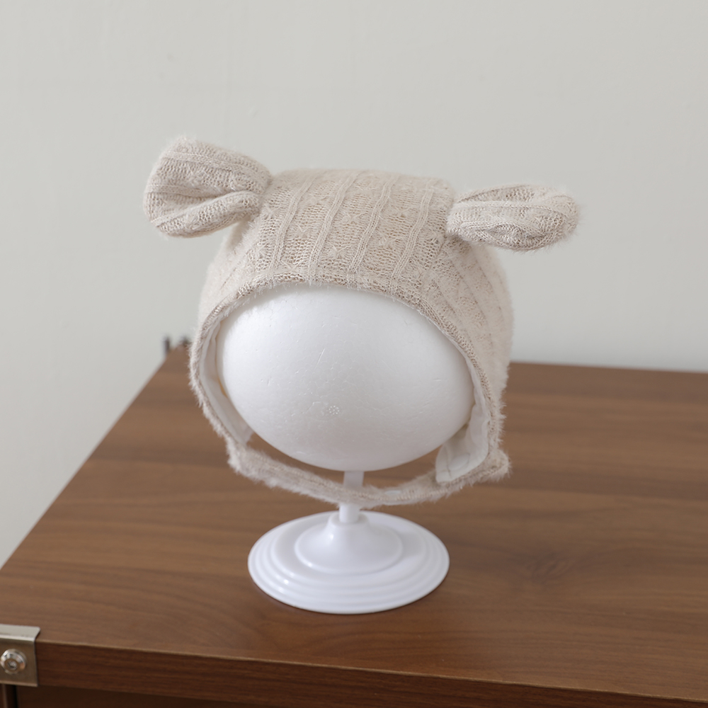 Winter Autumn Pure Color Knitted Three-dimensional Ear Protection Hat With Soft And Fluffy Fabric And Lace Straps photo 6