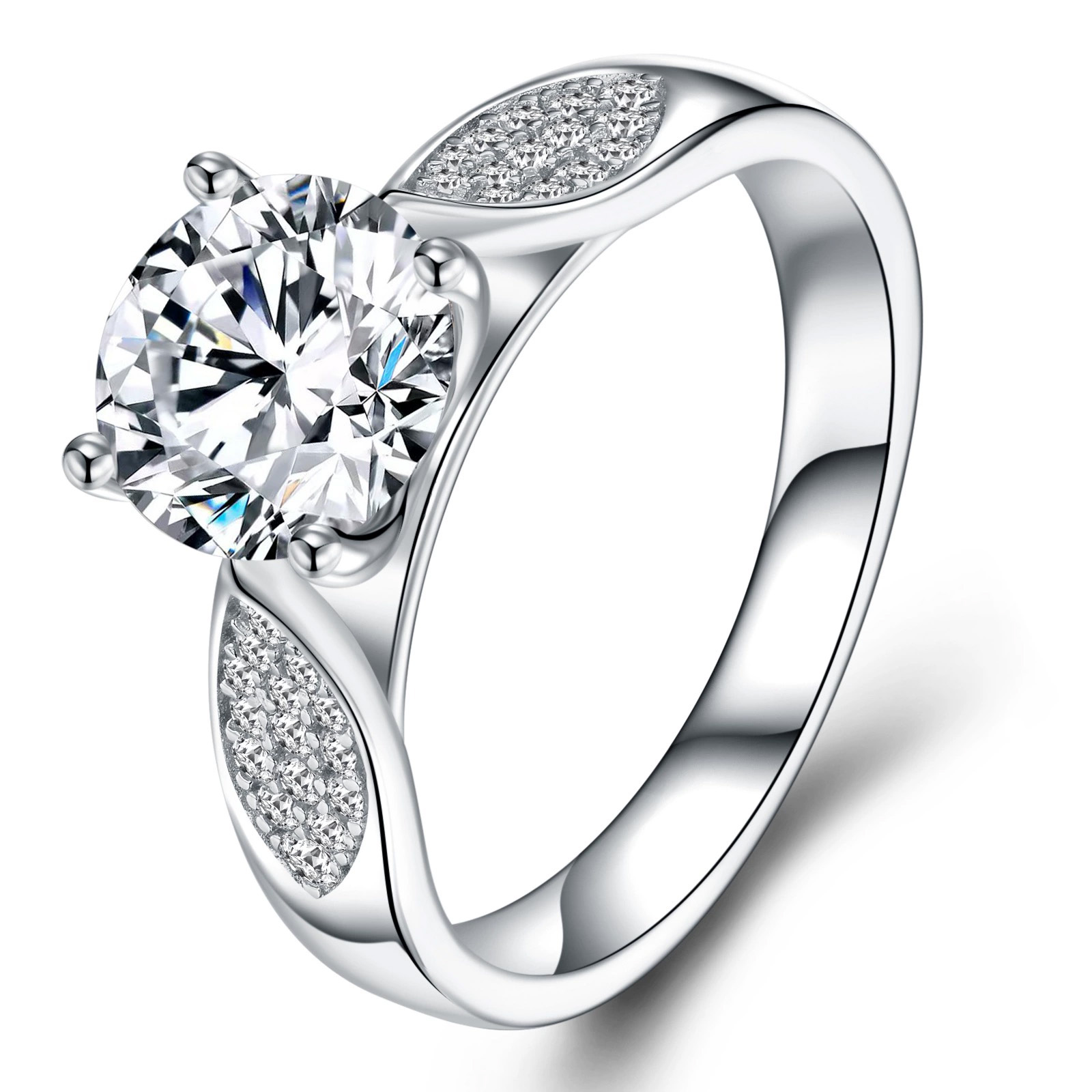 S925 Silver 4g Leaf Design Moissanite Ring, 8mm D VVS1 Center, GRA Certified US 5-8 photo 1