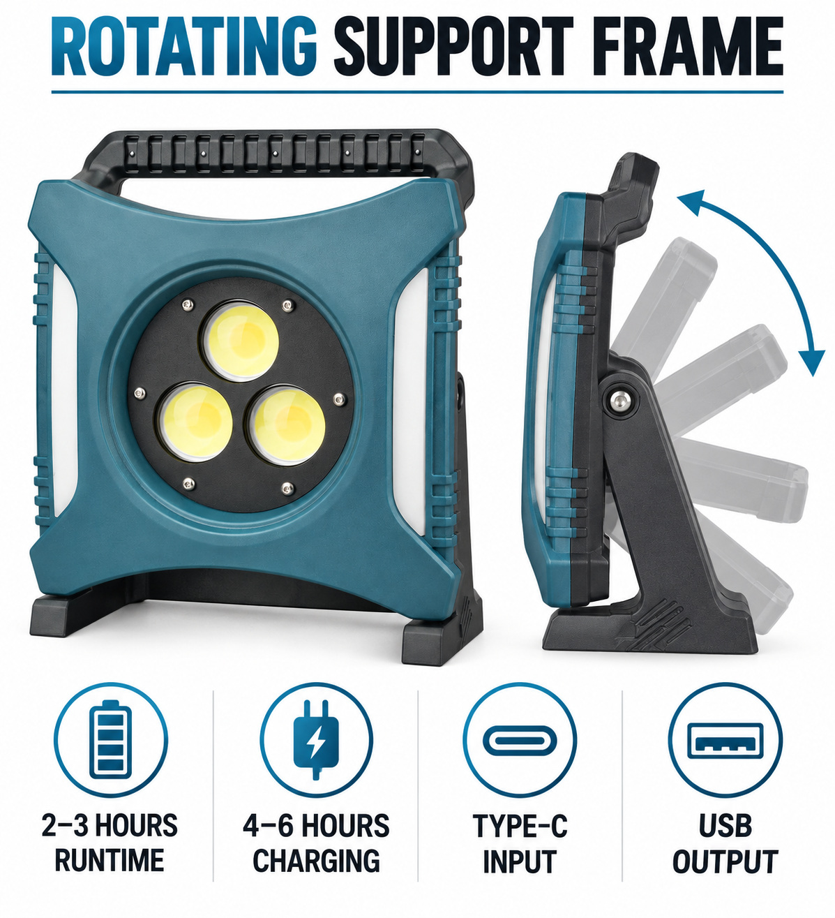 Rechargeable Type C COB Batteryversion 18650 W8144 3 Hour Runtime LED Flood Light Adjustable Stand photo 6