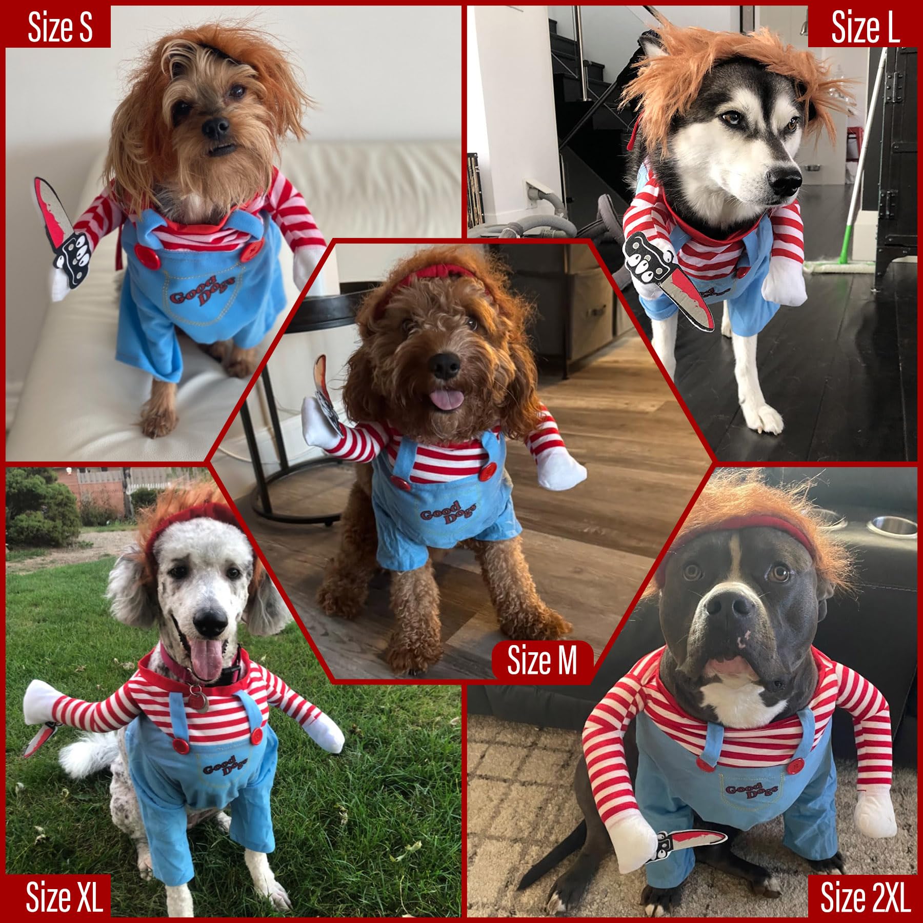 Dog Halloween Costumes, Funny Dog Killer Doll Costume With Wig And Knife, Adjustable Pet Halloween Cosplay Costume For Small Medium Large X-Large Dogs photo 6
