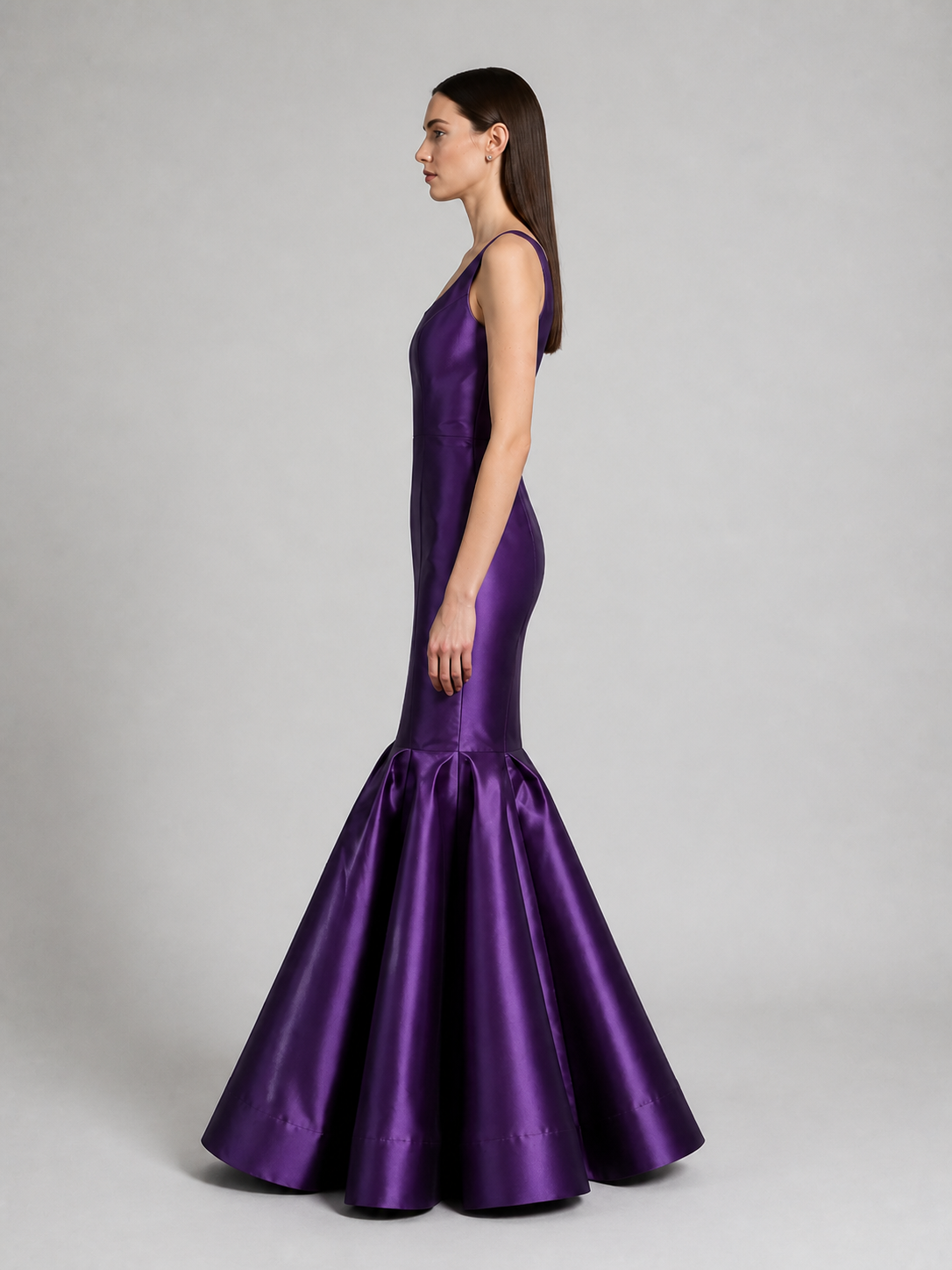 Deep Purple Satin Scoop-Neck Sleeveless Mermaid Evening Gown photo 2