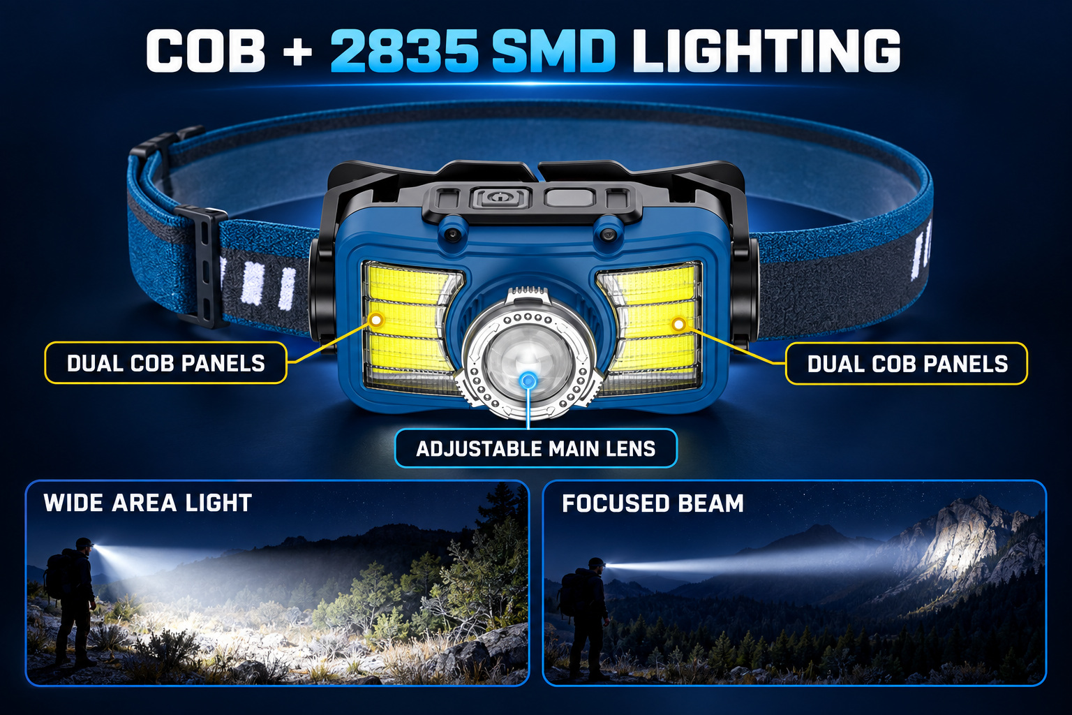 Rechargeable Motion Sensor Zoomable Battery Display 18650 W6100A 320LM LED Headlamp COB 1800mAh Head Torch photo 7
