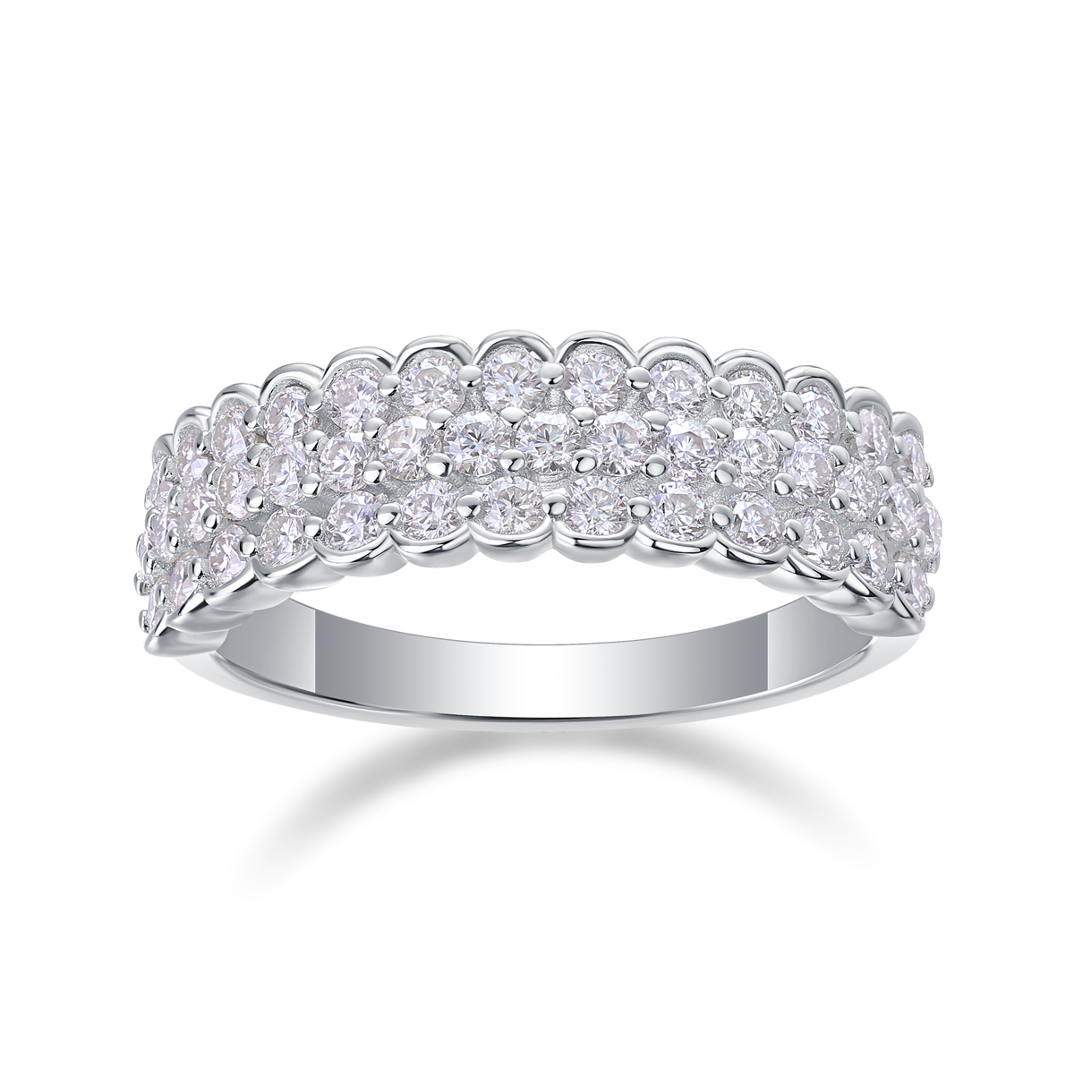 S925 Silver 3.6g Platinum Plated Moissanite Ring, 6.0mm 42pcs D VVS1 Triple Row Pave Band, GRA Certified US 5-9 photo 4