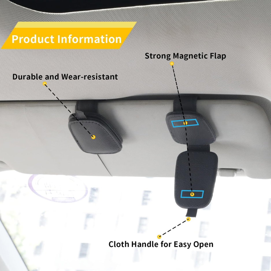 Magnetic Leather Sunglasses Holder 2 Packs, Black Visor Clip For Car Interior And Eyeglasses Storage photo 4