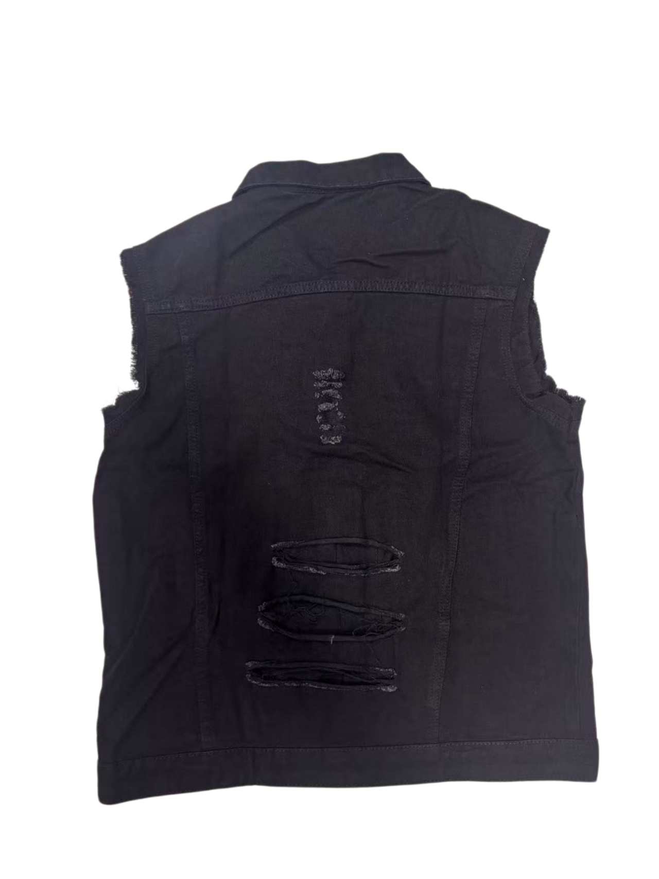 Black Distressed Denim Vest Men Ripped Frayed Sleeveless Jean Jacket Streetwear US Warehouse photo 8