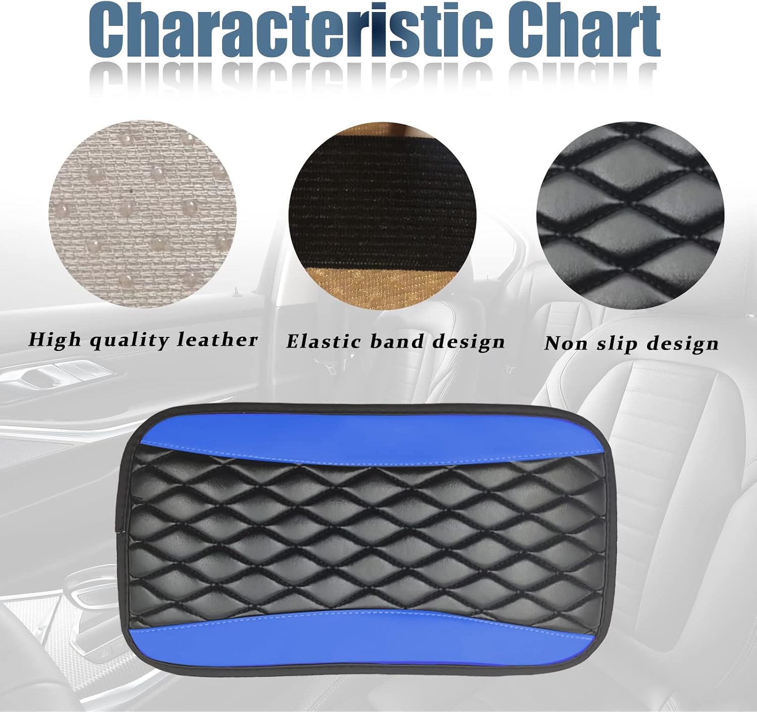 Blue Car Center Console Cover, Waterproof Leather Armrest Protector For Cars, SUVs And Vehicles, Universal Fit photo 4