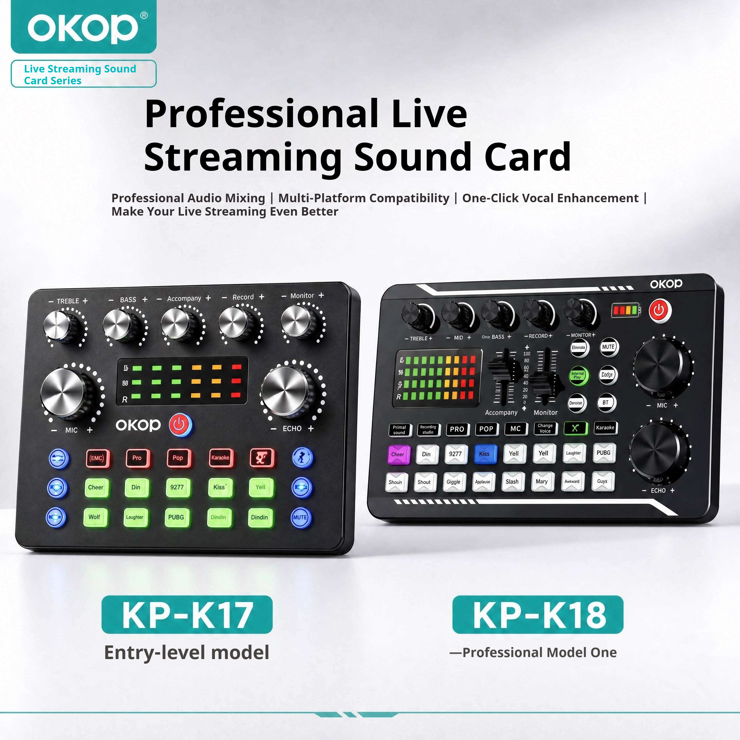 KP-K17 18 New Multifunctional Live Streaming Sound Card Features Special Effects Voice Changing Adjustable Settings Karaoke Recording Modes And Noise Reduction Factory Direct Stock photo 3
