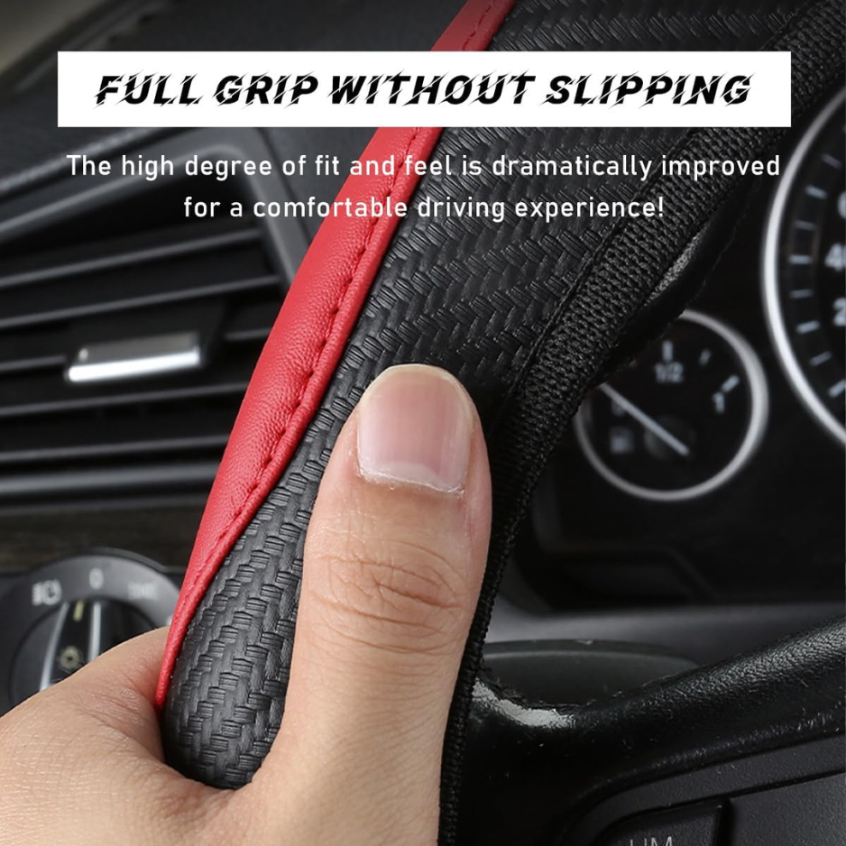 Car Steering Wheel Cover, 15 Inch Leather Breathable Auto Steering Wheel Protector, Comfortable Non-Slip Vehicle Steering Wheel Covers, Universal Car Accessories Dark Green, With Lining photo 4