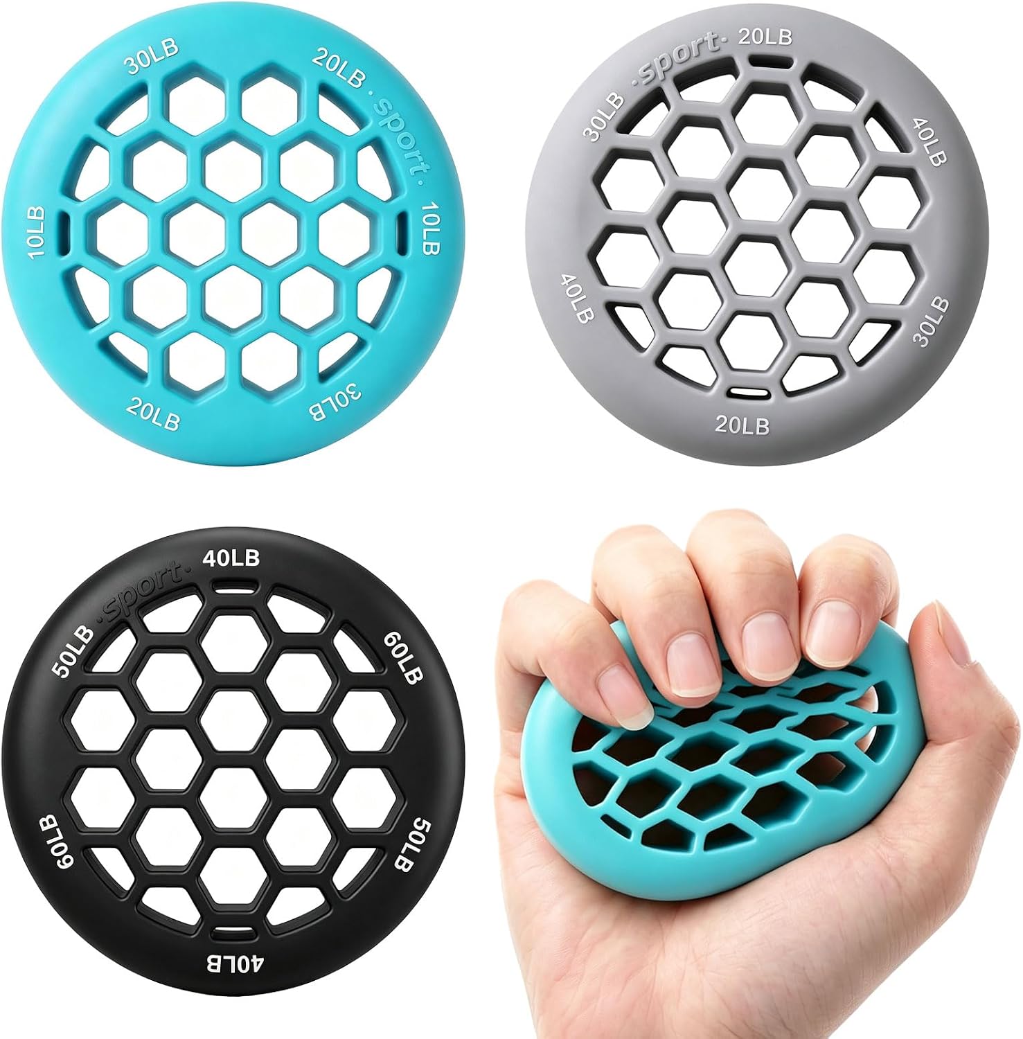 Honeycomb Adjustable Silicone Hand Exerciser & Grip Strengthener Rings, 10-60 LB Finger Exerciser & Grip Ball For Hand Strengthening, Rehabilitation, And Fitness Training photo 1