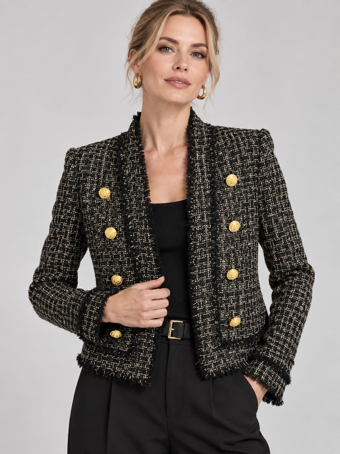 Vintage Frayed Edge Tweed Double-Breasted Jacket photo 1