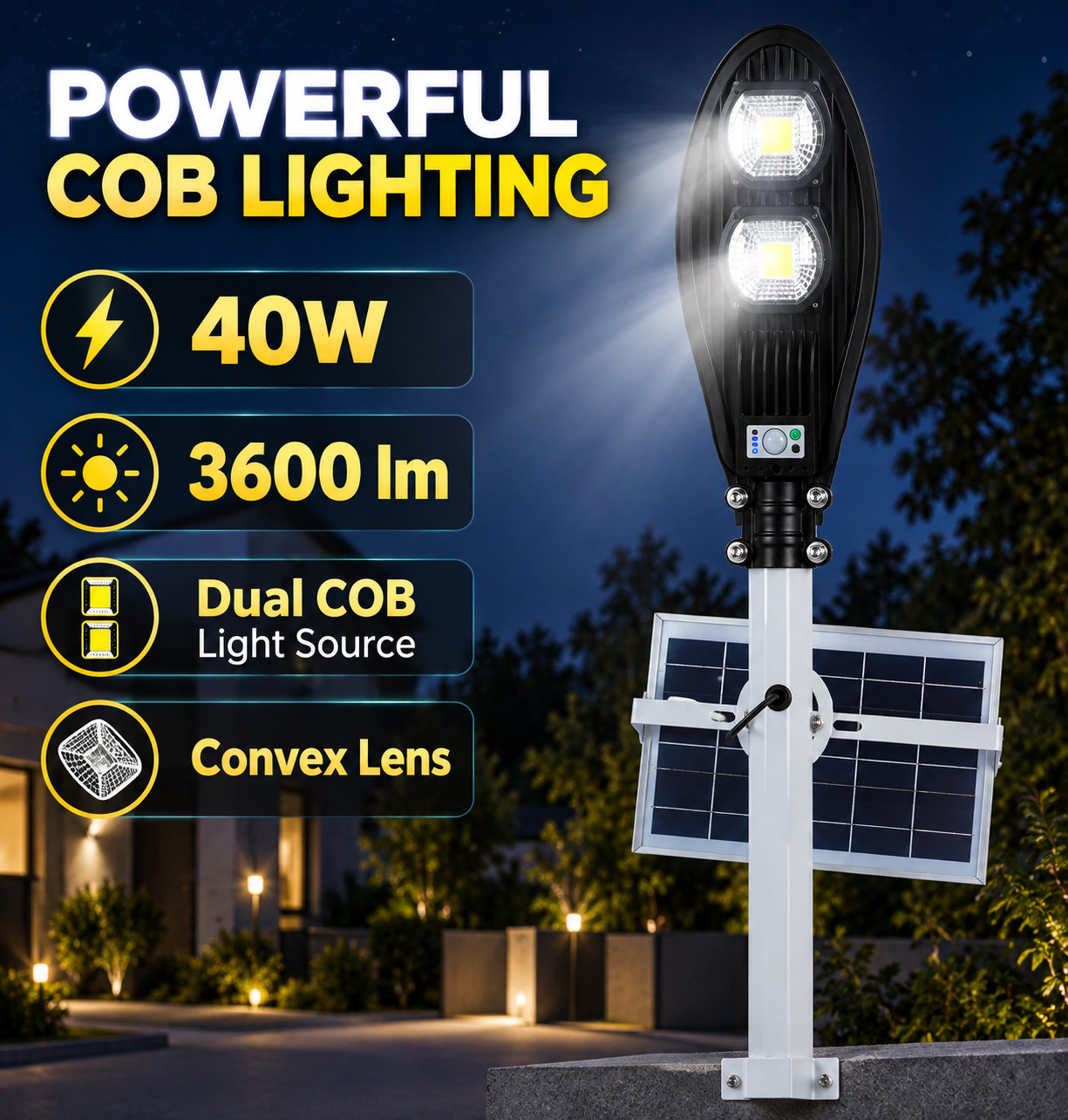Solar Powered Rechargeable Motion Sensor Waterproof LED Work Light 40W For Auto W736D IP65 Street photo 3