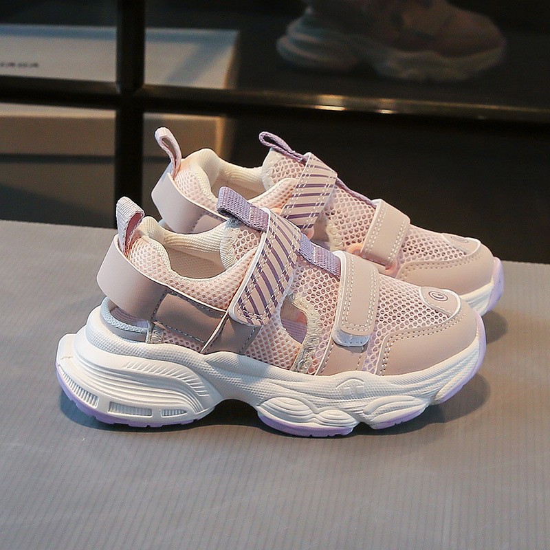 Kids Summer Sandals Sneakers, Breathable Single Mesh Hook & Loop Running Shoes, Ultra Light Non-slip Soft Sole Girls Dad Sneakers photo 3