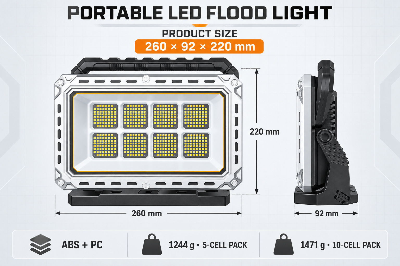 Rechargeable Battery Display Type C LED Work Light For W8141 2 4000LM Flood Adjustable Stand photo 3