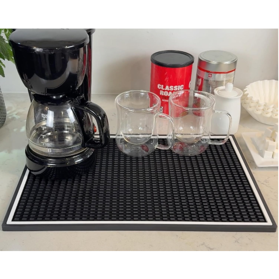 Coffee Bar Mat For Countertop White Frame  Silicone Espresso Machine Mat, Non-Slip Corner Coffee Bar And Brew Maker Pad, Modern Kitchen Barista Accessories, Dirty Soda Bar Supplies photo 1