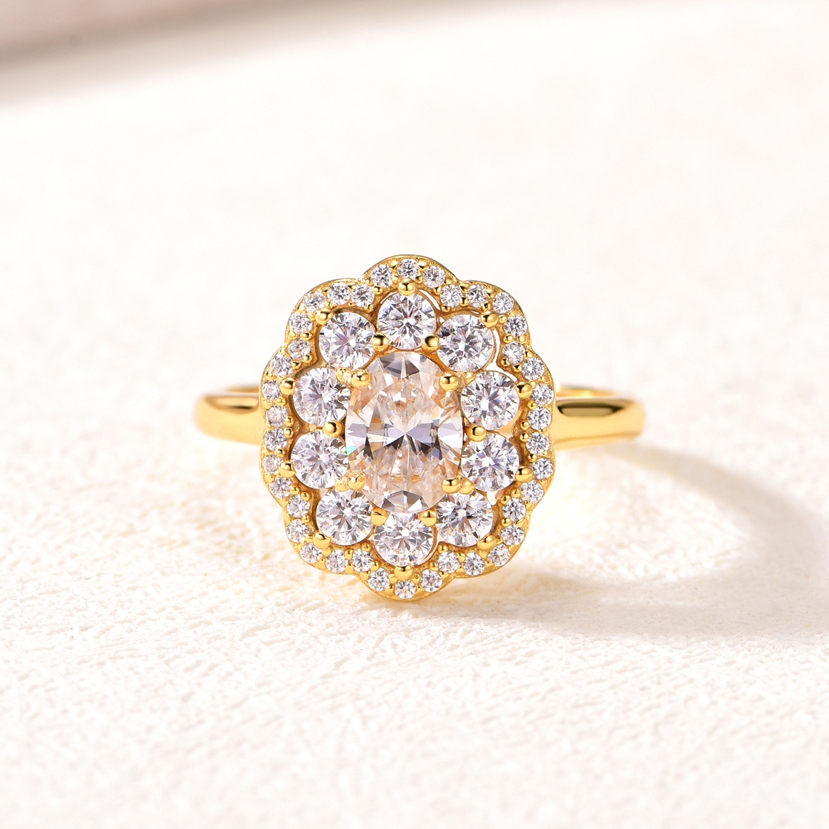 S925 Silver Gold Plated 5x7mm Oval Moissanite Ring Double Floral Halo D Color VVS1 US Size 6-9 GRA Certified Gift Box photo 6