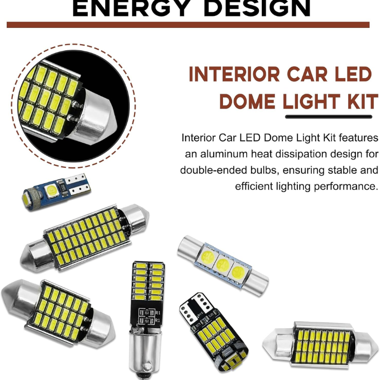 42 Pieces Car LED Dome Interior Light Kits, 28mm 31mm 36mm 41mm BA9S T5 T10 Bulb Kit, Car Dome Map Dash Door Trunk Indicator Light Cargo Door Courtesy License Plate White photo 3