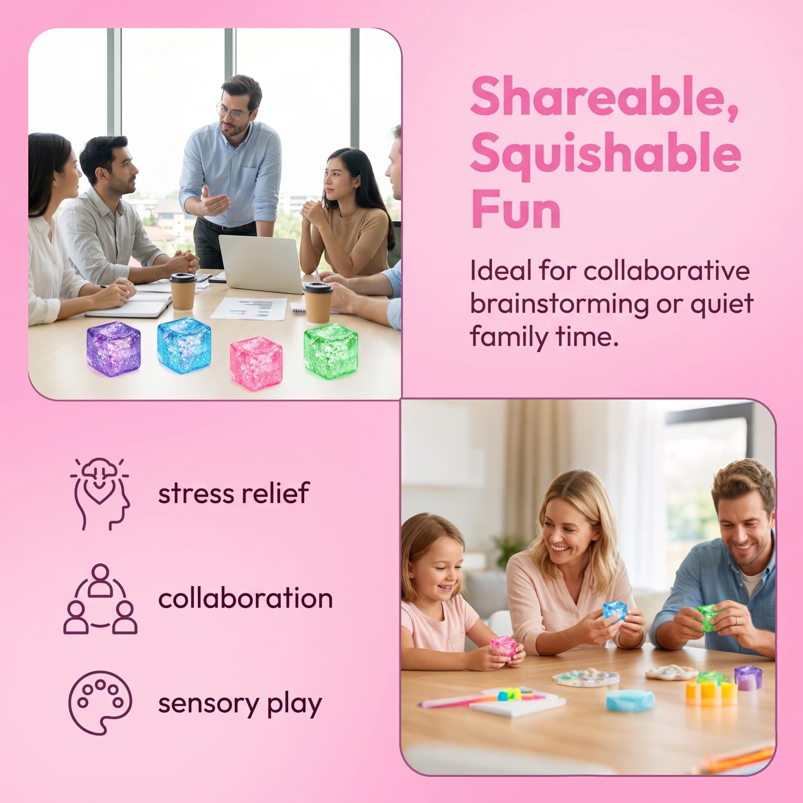1pc Glitter Cube Squishy Fidget Toys, Slow Rising Squeeze Toy Square Stress Balls For Adults And Kids, Filled With Thick Substance And Glitter, Office Desk Toy For Anxiety Relief photo 2