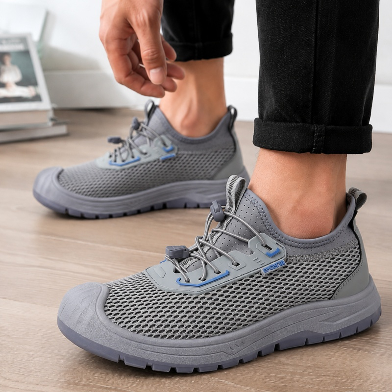 New Summer Men's Mesh Breathable Shoes, Slip-on Lazy Sneakers, Non-slip Soft Sole Outdoor Casual Footwear photo 4