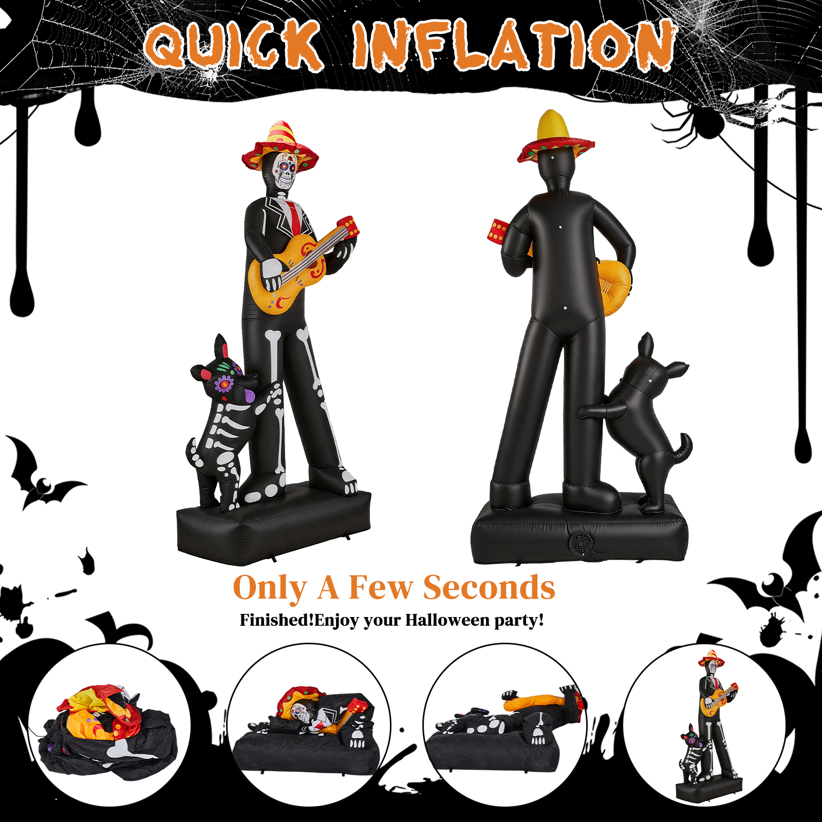 7.3ft Ghostly Musician With Dog,6 LEDs,Black,White,Orange,Halloween Inflatable Decoration,1500mA,12V,US Standard photo 4