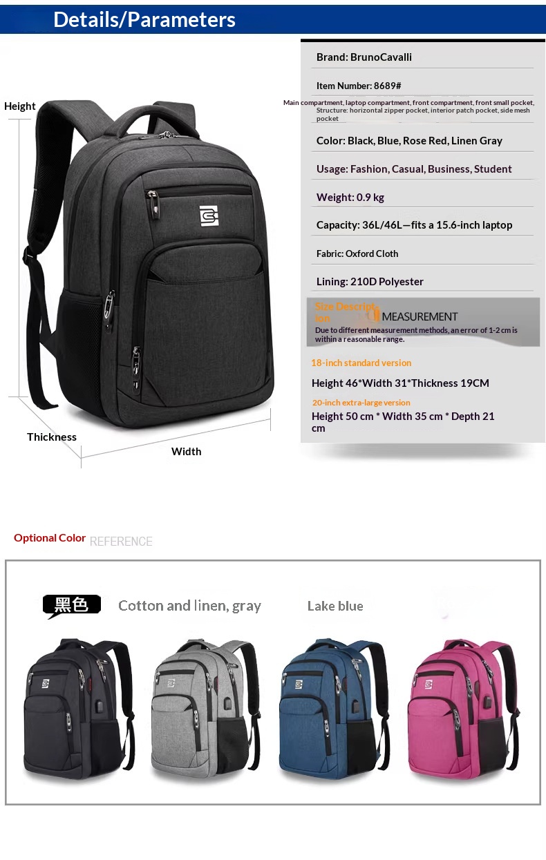BC Men's Business Backpack Oxford Cloth Waterproof 16 Inch Large Capacity Multifunctional Computer Backpack Student Backpack Women's - Dark Grey Large Edition17-in photo 4