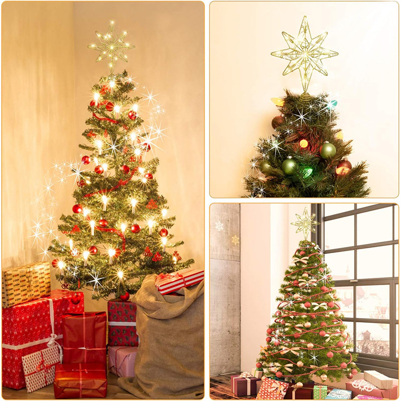 Christmas Tree Star Topper Eight-Pointed Golden Tree Ornament Festival Treetop Decor For Holiday Party And Xmas Celebration photo 4