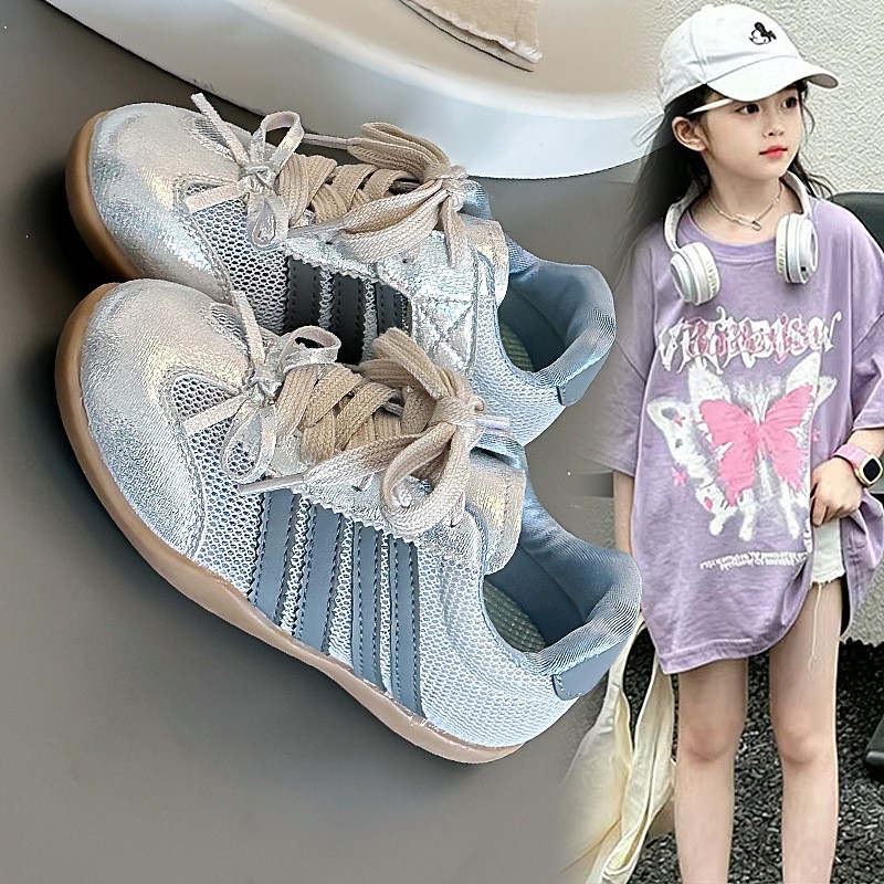 2026 Spring New Girls German Trainers, Korean Style Bow Decor Stylish Genuine Leather Thin Sole Kids Casual Sneakers photo 2
