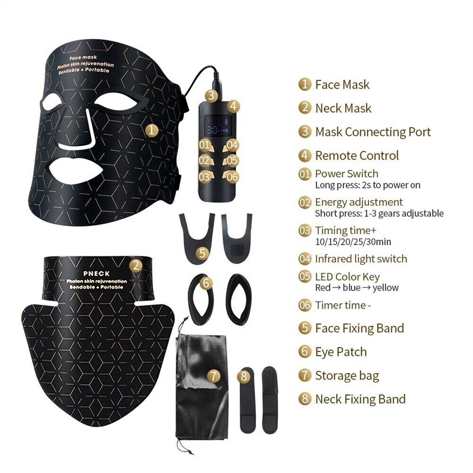 Face Neck LED Mask 240 Lights Infrared Skin Care Skin Tightening Repair Pores photo 2
