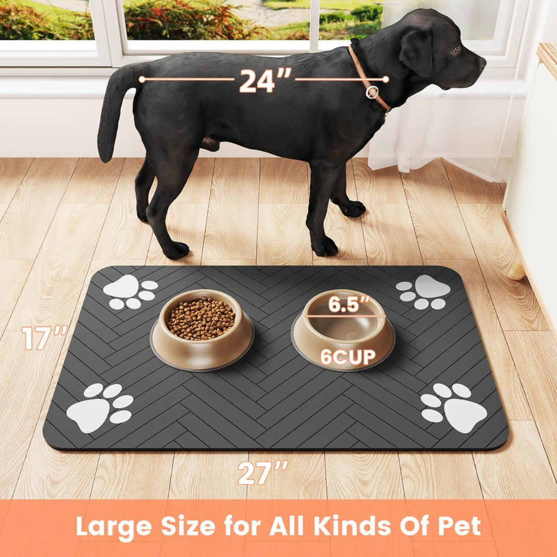 Absorbent Pet Feeding Mat 20x12 Inch, Waterproof Rubber Backing, Dark Gray Striped photo 3
