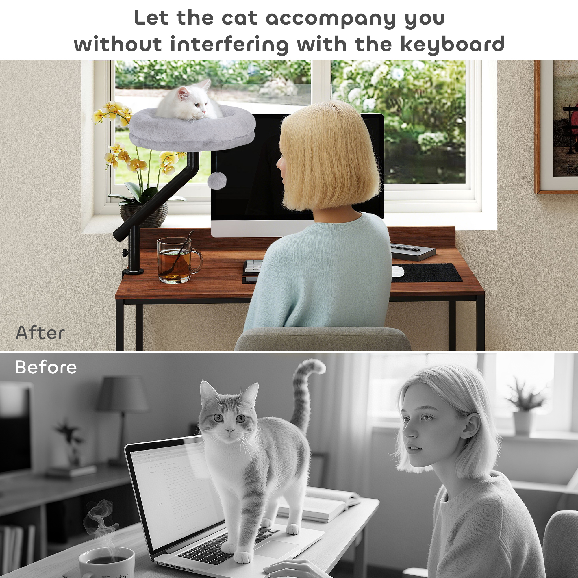 Cat Desk Bed, Cat Hammock 360degrees Rotatable Adjustable For Window, Table, Work, Grey photo 6