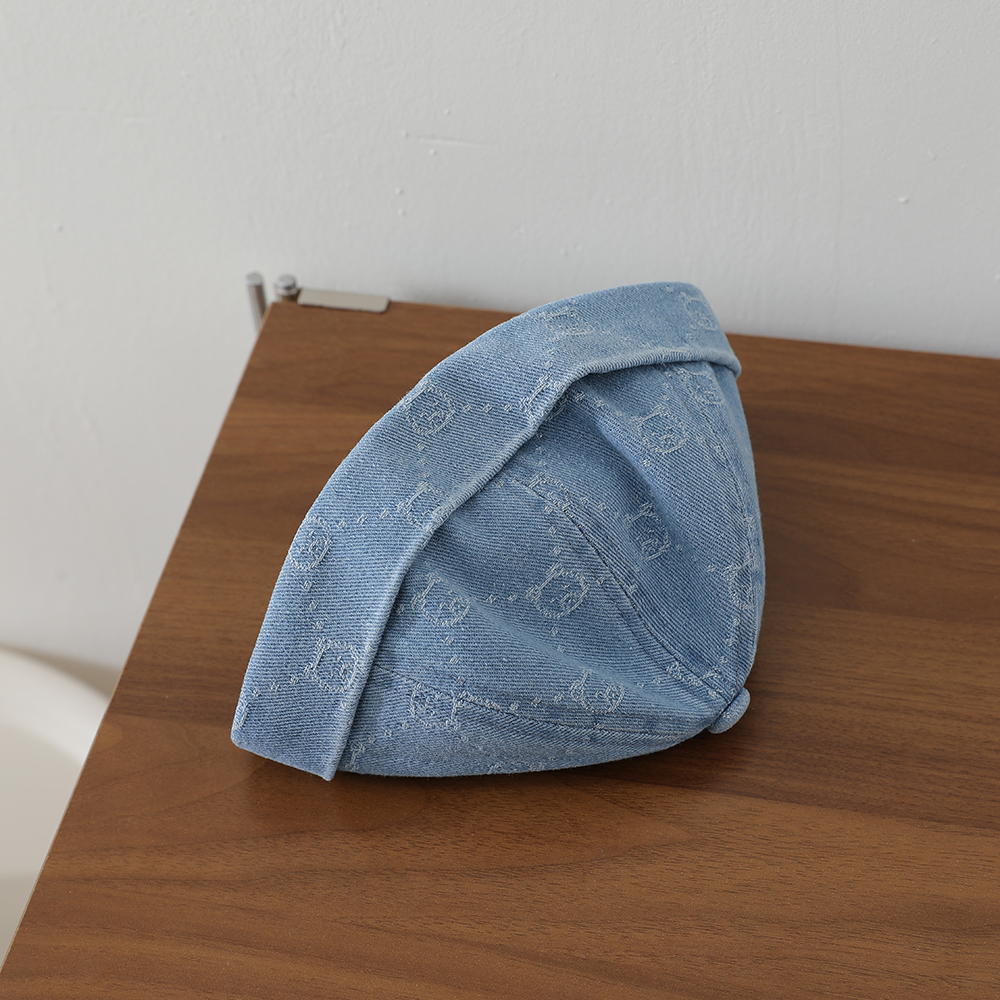 Full-pattern Jacquard Teddy Bear Children's Denim Cowboy Hat, Washed And Distressed Rolled Brim Straw Hat, Outdoor Travel Hat photo 3