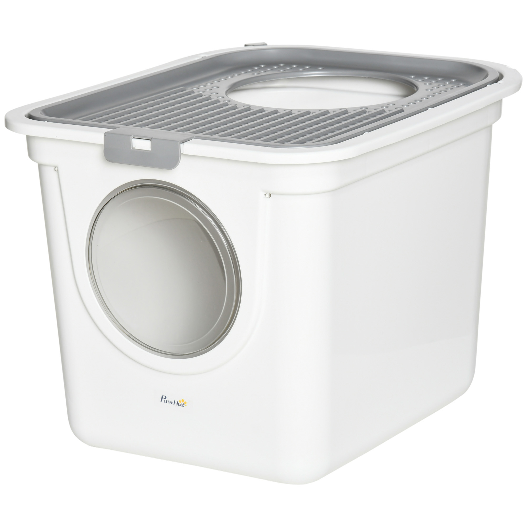 PawHut Cat Litter Box, Pet Toilet, Enclosed Kitten Pan With Front Entrance Top Exit, High Side, Scoop, White photo 2