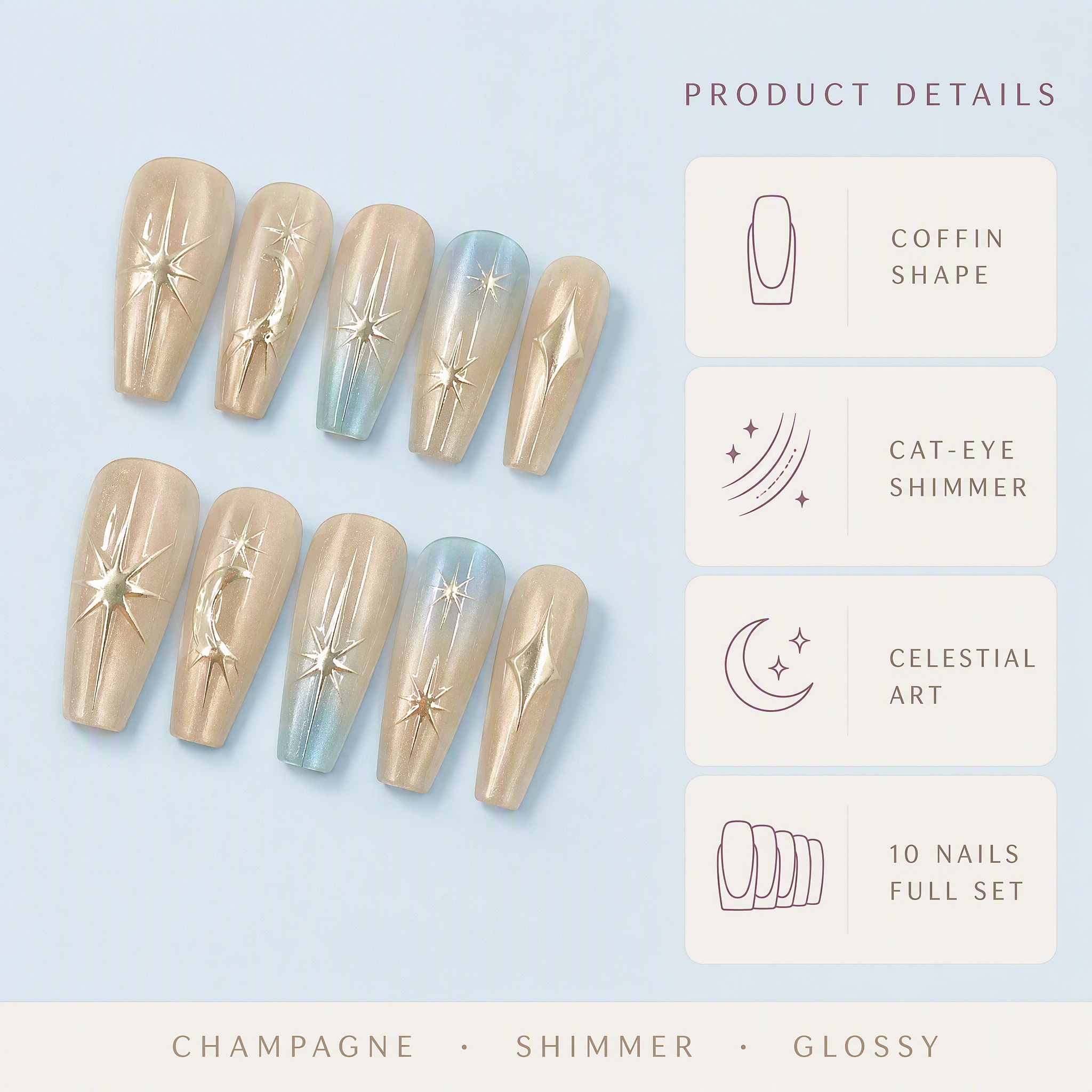 Celestial Cat-Eye Champagne Press-On Nails photo 4