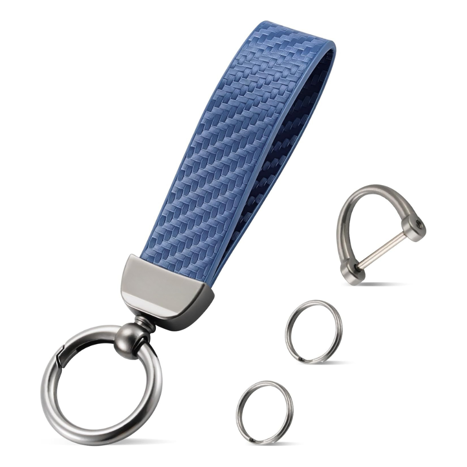 Leather Keychain, Carbon Fiber Car Key Chain With Anti-Lost D-Ring And 2 Key Ring, Keychain Wristlet, Car Accessories, Universal Keychain For Men And Women photo 2