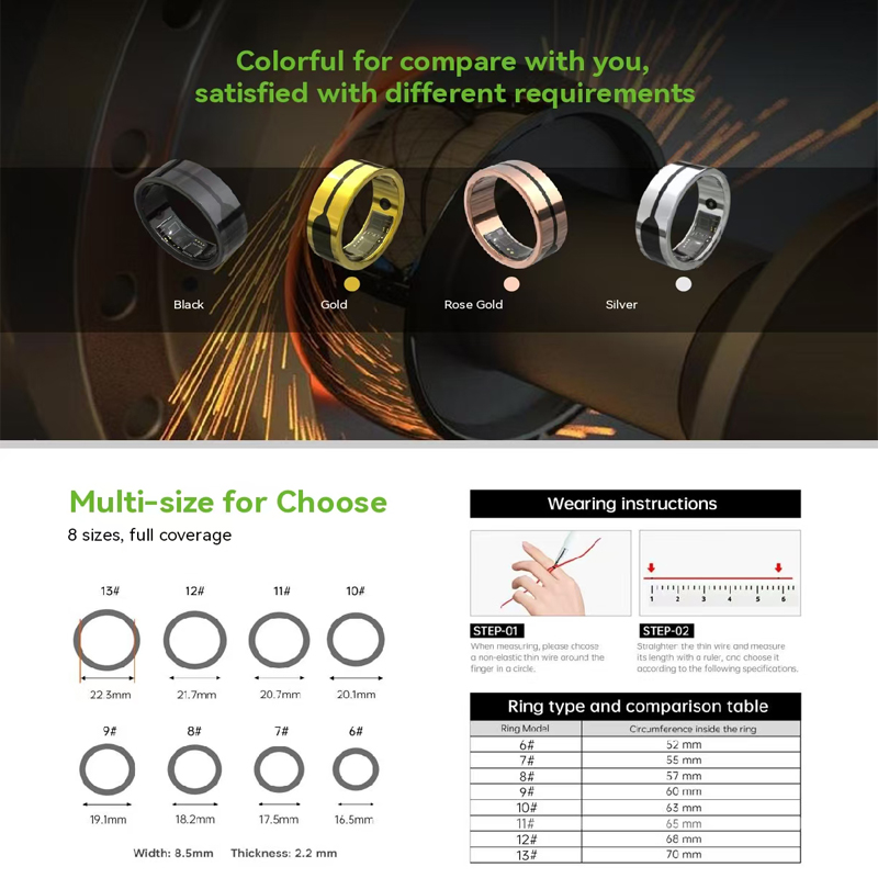 Smart Ring Health Tracker Fitness Ring Heart Rate Blood Oxygen Sleep Monitor Smart Ring For Men Women photo 7