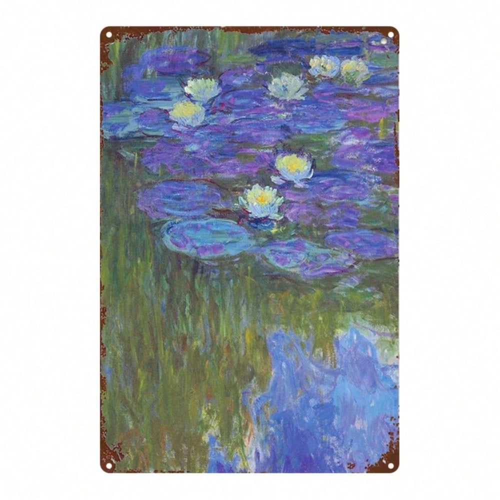 1pc Lilies Lake Metal Sign 8x12, Vintage Landscape Wall Art Iron Canvas Decor photo 4