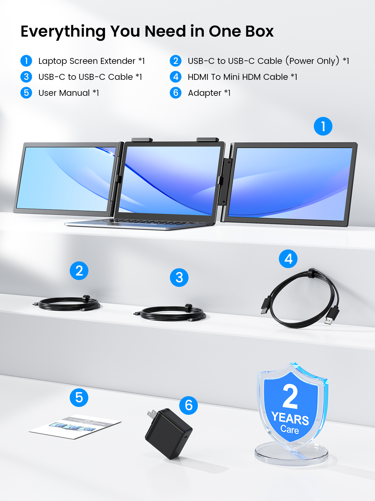 UPERFECT Portable Monitor 14 Inch Wireless Triple, Laptop Screen Extender, Ultra-Slim, 125 Percent SRGB, One Cable Plug And Play, For MacOS Win Android, Fits 13.3-17.3 Inch Laptops photo 6