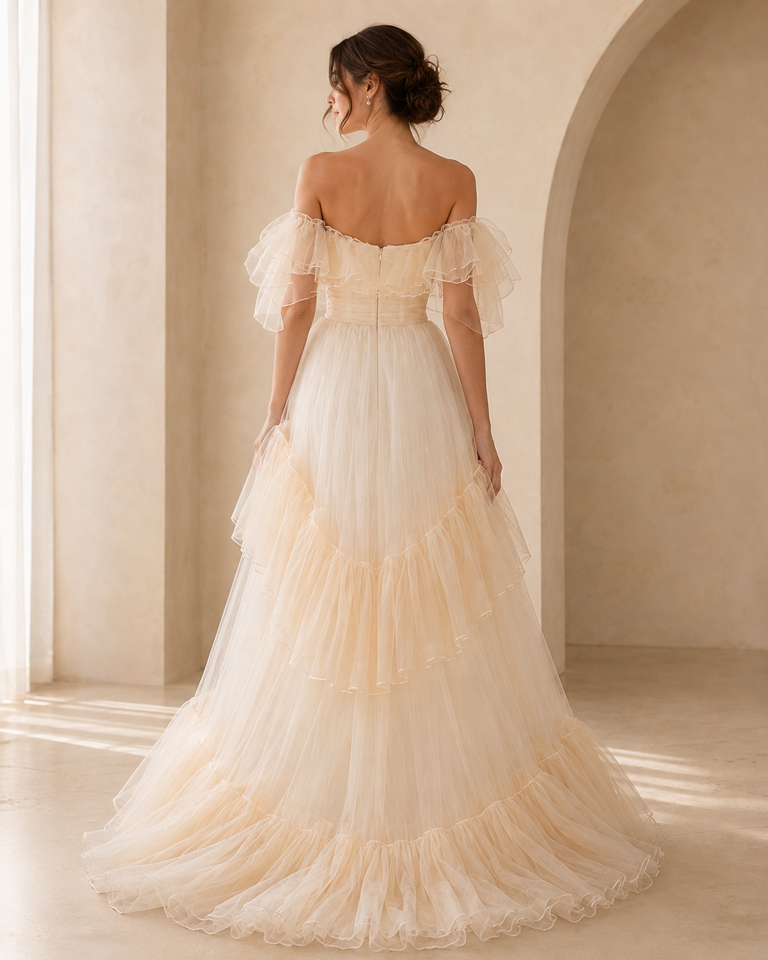 Off-The-Shoulder Ruffle Tiered Tulle Maxi Evening Gown photo 2