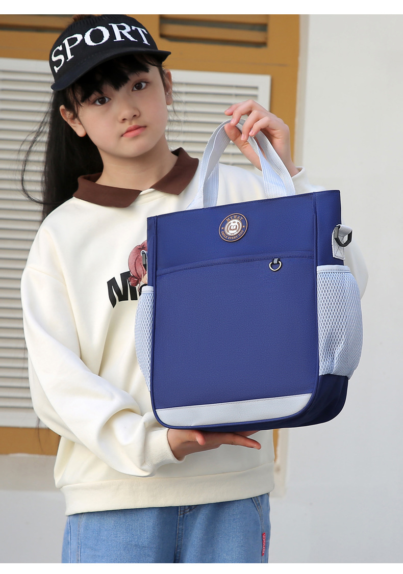 Primary School Printing And Tutoring Bag, Oxford Cloth Tote Bag, Children's One Shoulder Hand-held Printing Logo Tutoring Art File Bag - Blue photo 3