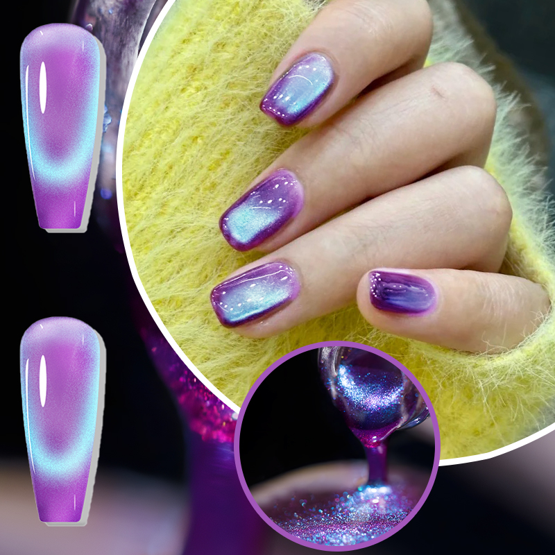 MS RAINBOW Purple Blue Cat Eye Gel Polish 03, Galaxy Aurora Magnetic Nail Gel, 12ML Soak Off UV LED Nail Art Gel photo 6