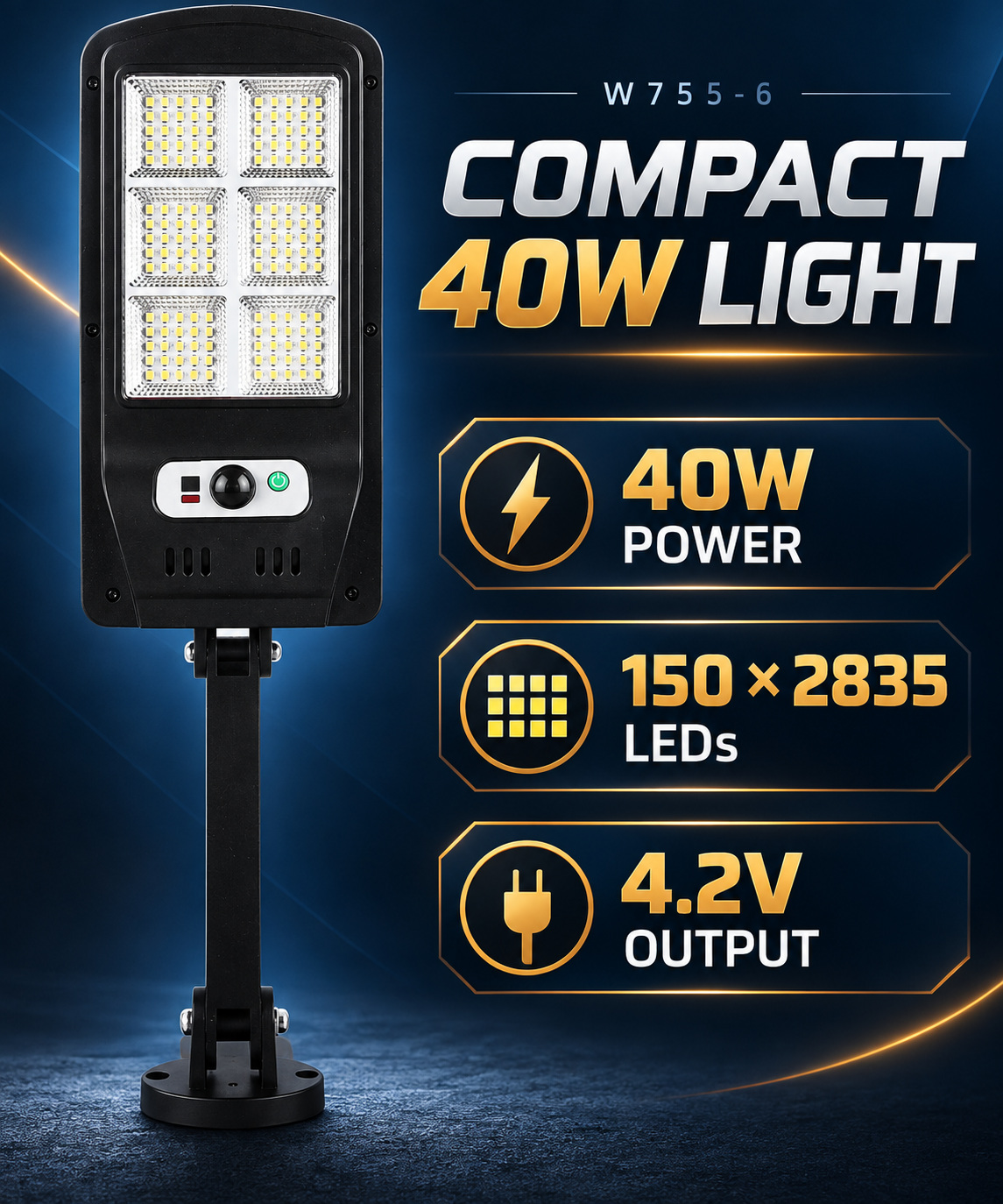 Solar Powered Rechargeable Motion Sensor Waterproof LED Work Light 40W 1500mAh For W755 6 Street photo 6