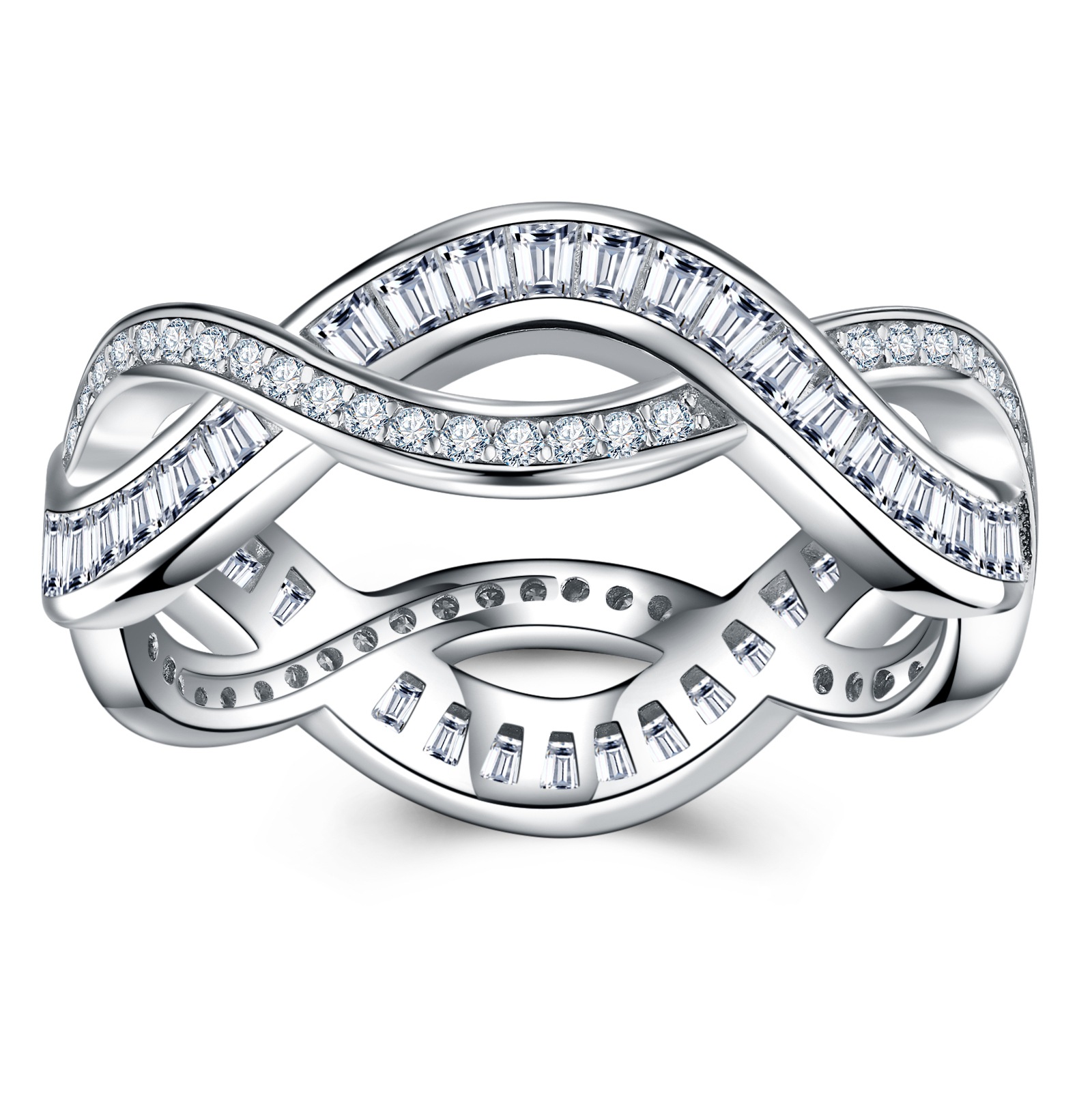 S925 Silver 3g Baguette Moissanite Intertwined Ring, D VVS1, GRA US 5-8 photo 4