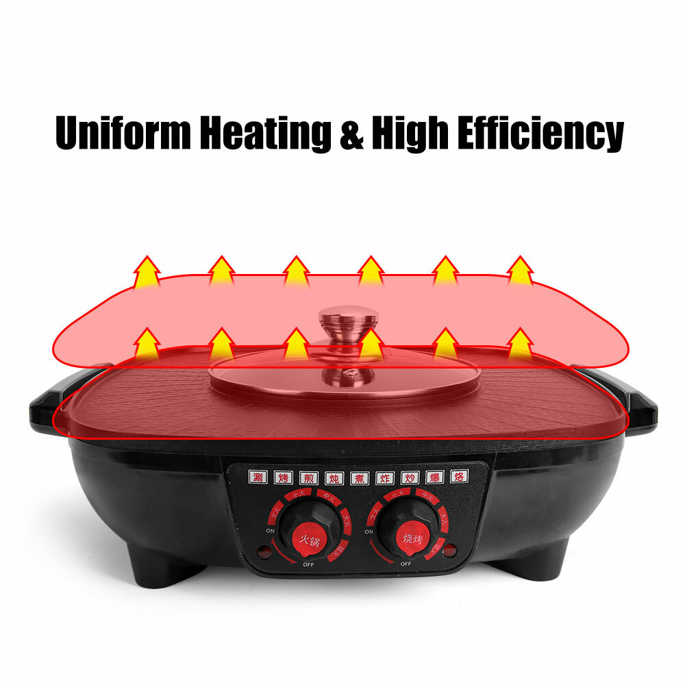 Electric 2 In 1 Hot Pot BBQ Oven Smokeless Barbecue Pan Grill Hotpot Machine AU photo 2