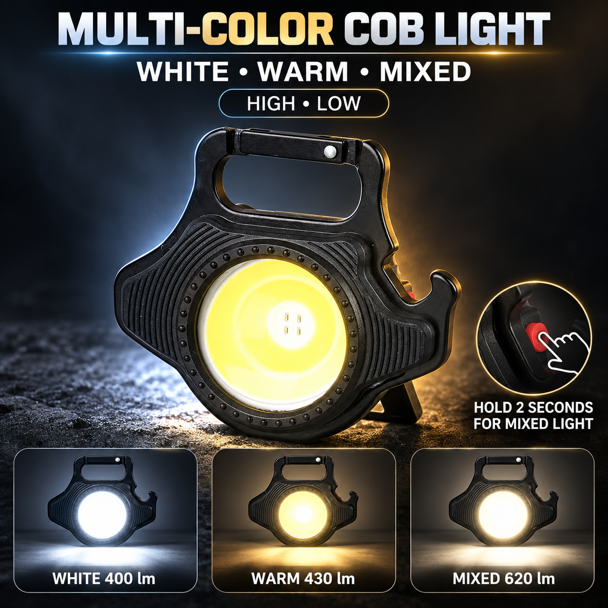 Rechargeable Magnetic Battery Display Type C LED Work Light Hanging Hook W5133 620LM Flashlight COB photo 8