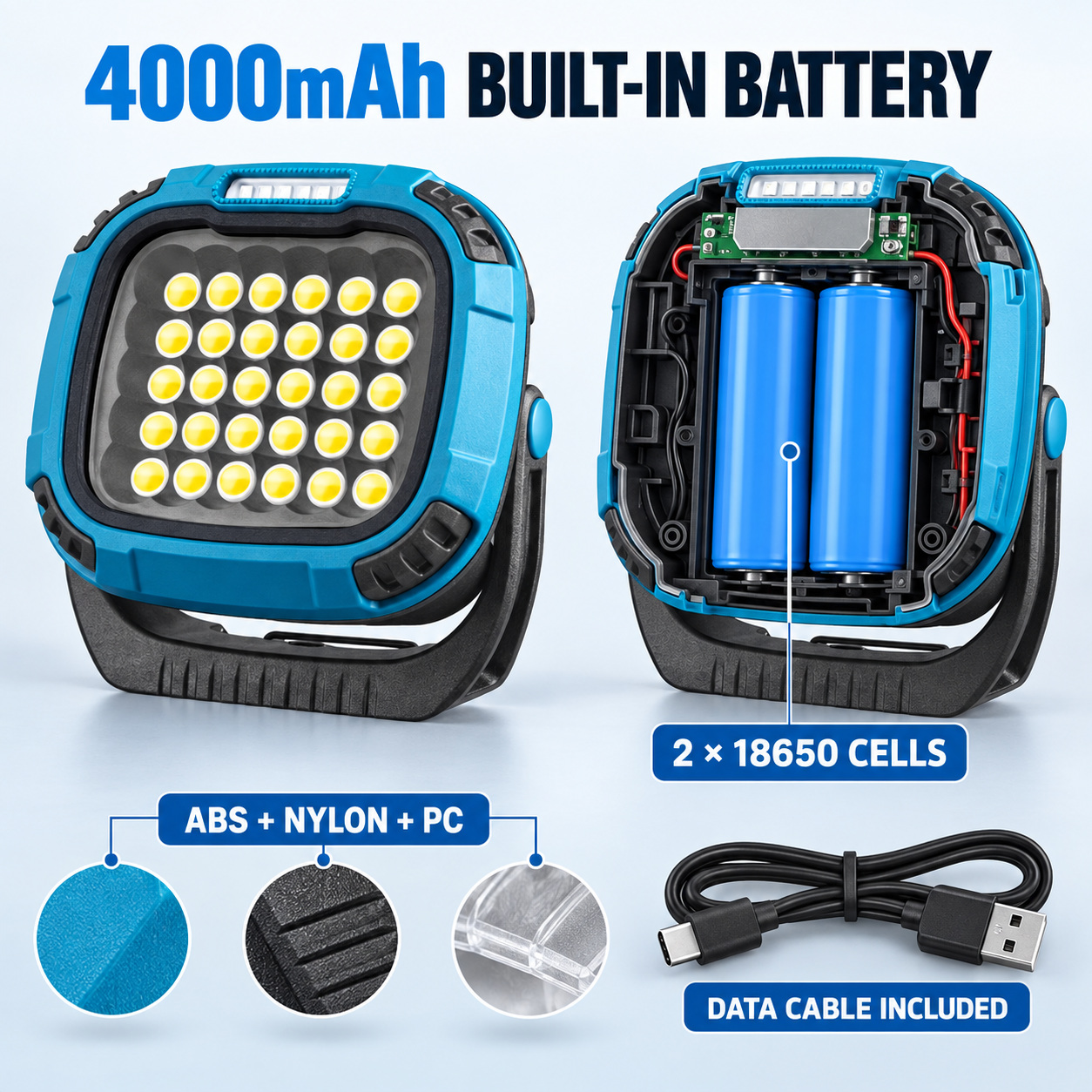 Rechargeable Magnetic Battery Display Type C LED Work Light Base Hanging W893 2 3 Hour photo 6