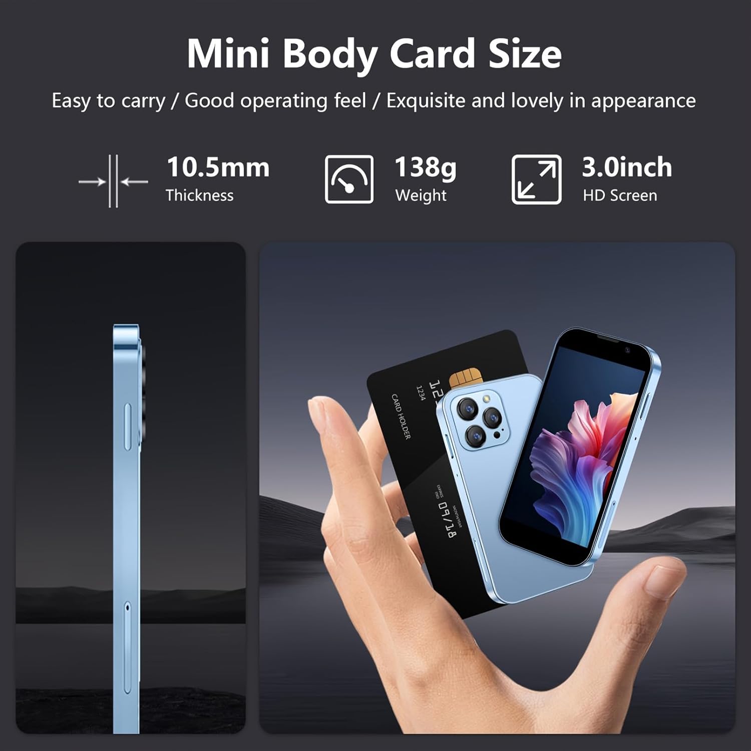 Mini Phone Unlocked World's Smallest 3.0in HD Touch Screen Mini Smartphone Android 8.1Compact Mobile Phone For Kids &Students Cell Phone Wih Quad-Core Dual SIM Face LD2GB-16GB photo 3